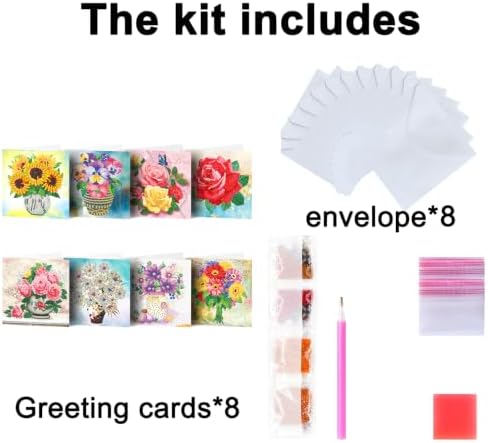 8PCS Vase DIY Greeting Card Kits with Envelopes Diamond Art Greeting Cards Diamond Art Cards Kits for Adults DIY Crafts Family Friend Gifts - Image 6