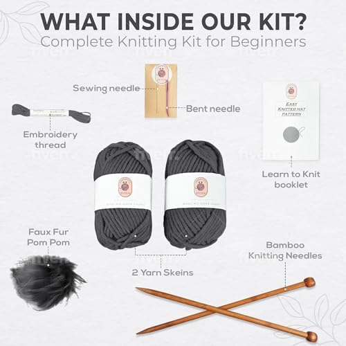Knitting Kits for Beginners Adults – Practical and Easy to Use Hat Knitting Kit with Yarn, Bamboo Knitting Needles, Faux Pom Pom – Complete Beginners Knitting Kit – Lovely Present for Women and Men - Image 3
