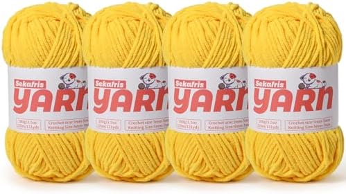 4 Pack Plush Chunky Chenille Yarn for Crocheting, Soft Fluffy Velvet Yarn for Crocheting Amigurumi, Fuzzy Baby Blanket Knitting 400g/524yds Bulky(4 Golden Yellow) by Sekafris