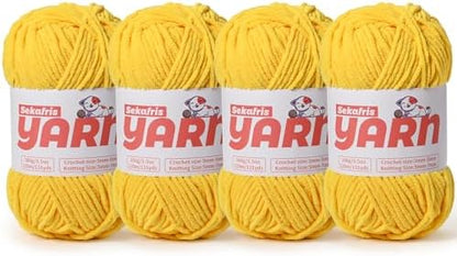 4 Pack Plush Chunky Chenille Yarn for Crocheting, Soft Fluffy Velvet Yarn for Crocheting Amigurumi, Fuzzy Baby Blanket Knitting 400g/524yds Bulky(4 Golden Yellow) by Sekafris