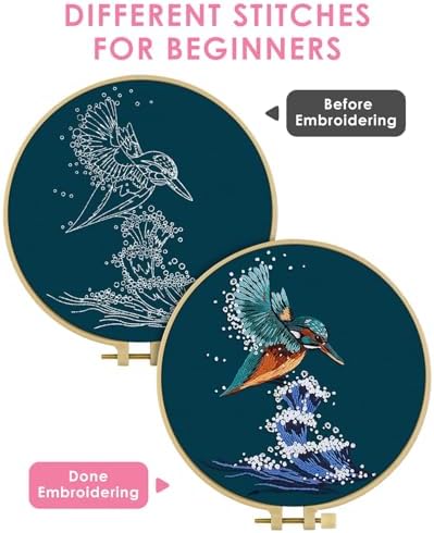 TINDTOP Embroidery Kit for Beginners Adult, Kingfisher Embroidery Kit for Beginners Include Embroidery Cloth Hoops Threads for Craft Lover Hand Stitch with Embroidery Skill Techniques - Image 3
