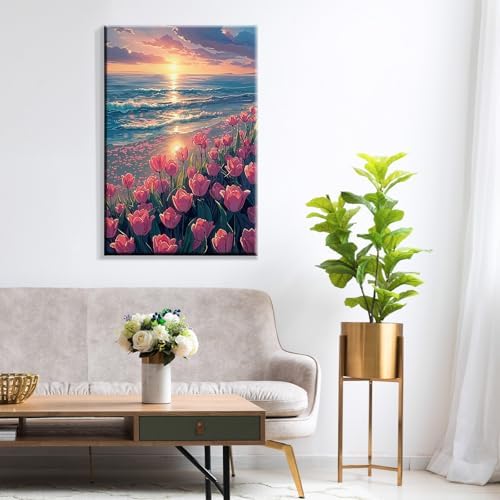 ATDMS Paint by Numbers Kit for Adults with Easel DIY Tulips Adult Paint by Number Kits on Canvas Framed Oil Painting Kits for Wall Hanging Home Room Decor 7.87x11.81 Inch - Image 4