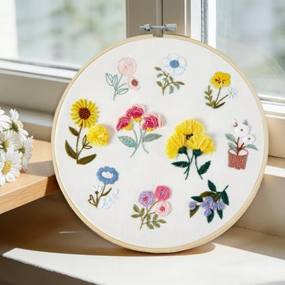 Embroidery Kit for Beginners Adults, Cute Flowers Embroidery Starter Kits, Floral Stamped Cross Stitch Kits for Beginner Adults Craft Kits for Women, Entire Set of Embroidery Supplies & Video Tutorial - Image 2