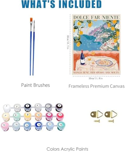 Italian Pasta Wine Paint by Numbers Kit for Adults Canvas, Frameworkless - Image 3