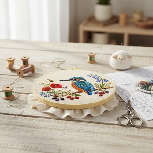 FRANDEK DIY Berry Bird Stamped Embroidery Kit with Hoop for Adults - Image 6