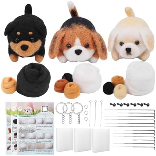 Needle Felting Kit, 3 Pcs Dog Animal Needle Felting Beginner Kits, Wool Felt Needle Felting Tools Foam Pad, Craft Party Supplies for Beginners Adult by Unknown
