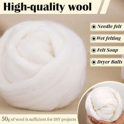 Mayboos 1.76oz Original White Natural Wool Roving, Needle Felting Wool - Image 5