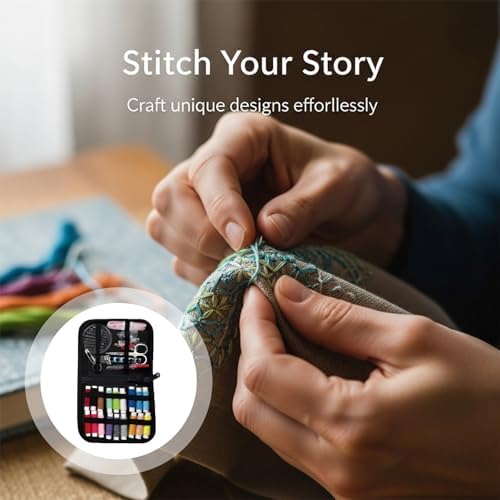Texvora Stitches Embroidery Starter Kit Adult, Complete DIY Tools with Stitch Book and Sewing Kit, Portable Design, Safety Zipper, 8.3 x 11 x 0.6 in for Easy Crafting - Image 3