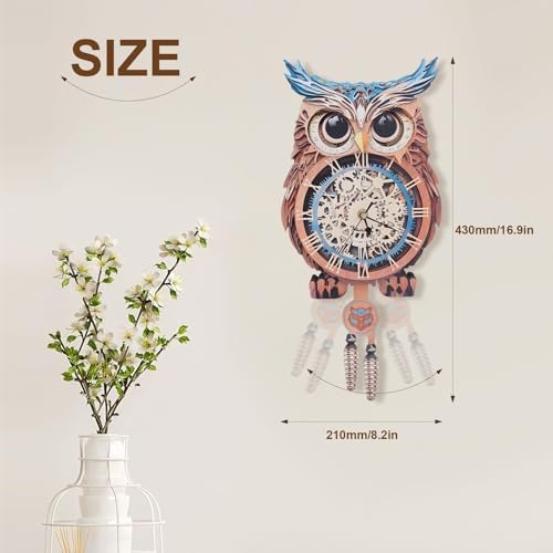 Kosmickiss 3D Puzzles for Adults, Wooden Owl Wall Clock with Pendulum - Image 5