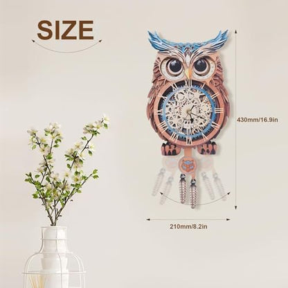 Kosmickiss 3D Puzzles for Adults, Wooden Owl Wall Clock with Pendulum - Image 5