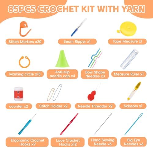 HATINXIA Crochet Hooks, 85pcs Crochet Hook Set with Storage Case, Yarn Crochet Kit for Beginners, Ergonomic Crochect Needles DIY Knitting Accessories Tools for Experienced Crochet Lovers, C2 Cat - Image 2