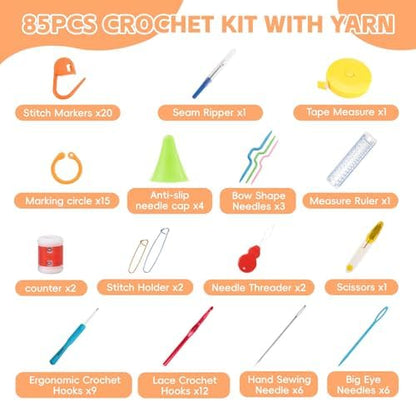 HATINXIA Crochet Hooks, 85pcs Crochet Hook Set with Storage Case, Yarn Crochet Kit for Beginners, Ergonomic Crochect Needles DIY Knitting Accessories Tools for Experienced Crochet Lovers, C2 Cat - Image 2