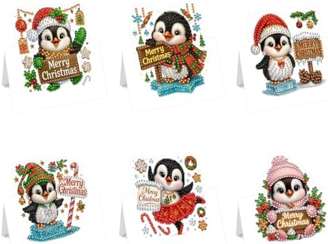 jinglinhh 6pcs Diamond Art Painting Christmas Penguin Candy Cane Greeting Cards with Envelopes, DIY Card Making Kits for Adults, Diamond Art Postcards Christmas Cards Craft Gifts by Unknown