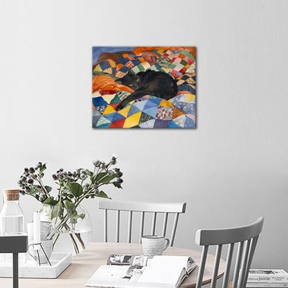TUMOVO Paint by Numbers Kit for Adults Beginner, Adult Paint by Number Kits - Black Cat Laying on Colorful Quilt, Cozy Feline Art Painting by Numbers, DIY Pet Portrait Canvas - 16x20 Inch(Framed) - Image 2