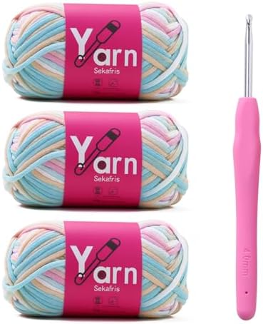 Beginner Yarn for Crocheting Cotton Crochet Yarn #4 Candy by Sekafris