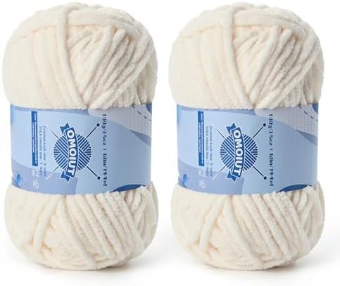 2 Pack Chunky Chenille Yarn for Crocheting, Baby Yarn for Crocheting Soft Blankets, Bulky Yarns for Crochet Amigurumi, 200g (148.7yds) Fluffy Velvet Yarns for Hand Knitting (2 Light Beige) by OMoiut