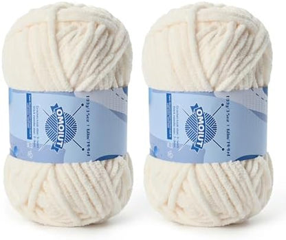 2 Pack Chunky Chenille Yarn for Crocheting, Baby Yarn for Crocheting Soft Blankets, Bulky Yarns for Crochet Amigurumi, 200g (148.7yds) Fluffy Velvet Yarns for Hand Knitting (2 Light Beige) by OMoiut