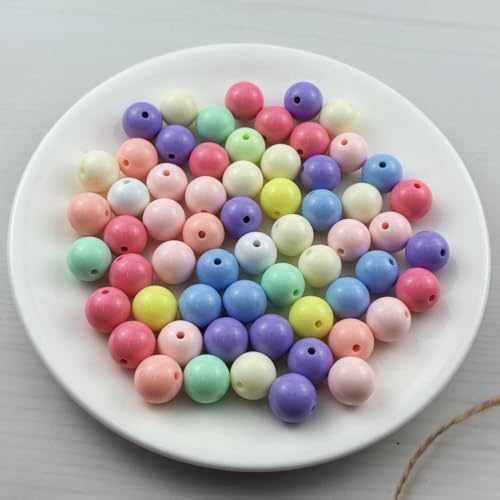 60pcs Acrylic Round Beads for Crafts 14mm Resin Candy Color Spacer Beads with Hole for Jewelry Making Sewing Crafts Decoration Necklaces Bracelets Earrings Supplies(Light Mix Colors) - Image 2