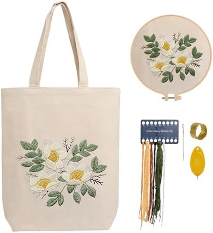 CREAWONDER Canvas Tote Bag Embroidery Kit with Pattern for Beginners, Arts and DIY Embroidery Crafts Kits for Adults, Include Instructions, Embroidery Hoops, Color Threads and Tool by Unknown