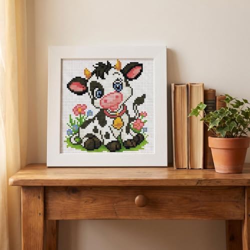 WUSARPLY Cow Stamped Cross Stitch Kits for Beginners Adults with Framed - Image 4