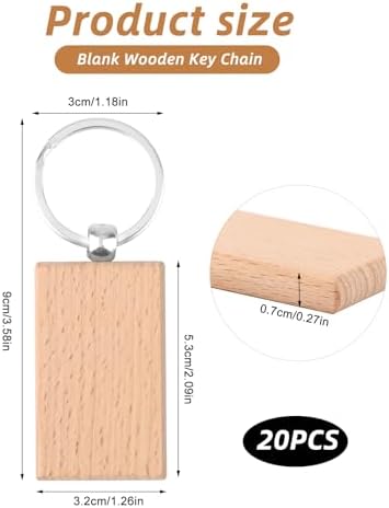PineHaven Blank Wooden Key Chain, Rectangle Wood Keychain Blanks,Unfinished Wood Key Ring Wooden Engraving Blank Keys Tags - Image 2