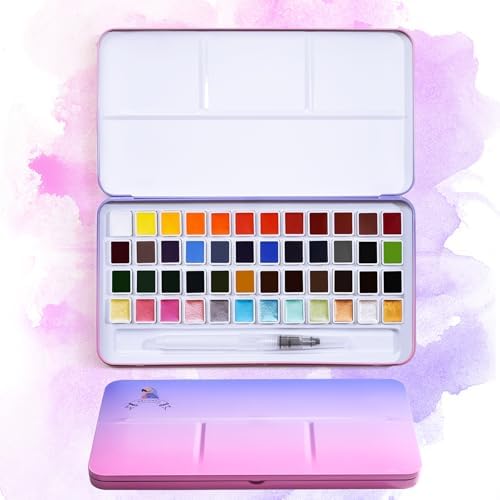 MeiLiang 48 Colors Watercolor Paint Set with Brush by LightwishArtSupplies