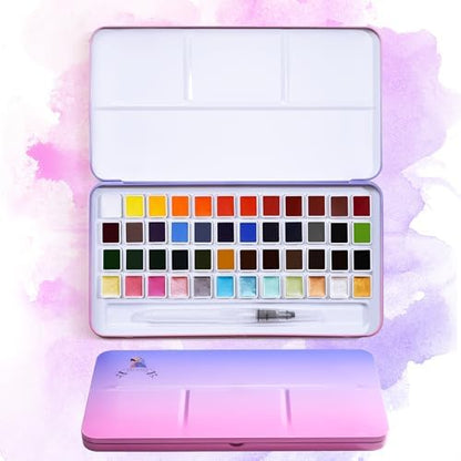 MeiLiang 48 Colors Watercolor Paint Set with Brush by LightwishArtSupplies
