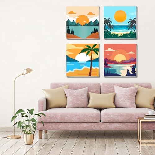 FQOVKYN 4 Framed Landscape DIY Paint by Numbers Kit for Adults Beginner, Sunset Easy Painting by Number with Frame, Acrylic Paint Kit Arts and Crafts for Adults for Decor 8x8inch - Image 4