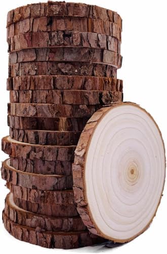 Unfinished Natural Wood Slices with Bark 20 Pcs 3.5-4 inch Craft Wood kit Circles Crafts Christmas Ornaments Rustic Wedding Decoration DIY Crafts for Crafts by WilliamCraftCalifornia