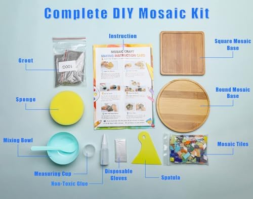 Lanyani 2 Sets of DIY Mosaic Craft Kits Mosaic Tiles Coaster Kit Make Your Own Mosaic Project Handmade Craft Set with Stained Glass Mosaic Tile Pieces for Decoration and Gift - Image 4