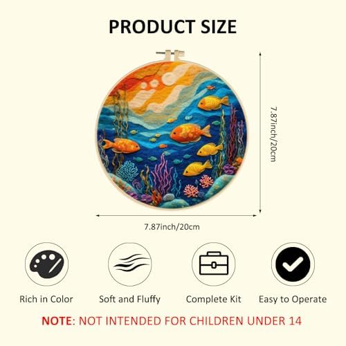 Zovylks Natural Landscape Needle Felting Kits Beginners, 7.9 Inch DIY Wool Felting Painting Starter Kit, Needle Felt Set for Home Decor with Foam Pad, Instructions (Fish) - Image 2