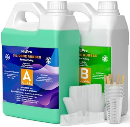 Nicpro 140 oz Silicone Mold Making Kit 20A, Platinum Liquid Silicones Rubber for Mold Maker, Jade Green Flexible & Food Safe Mix Ratio 1:1 for Casting 3D Resins Molds DIY with Gloves, Sticks & Cups by Nicpro