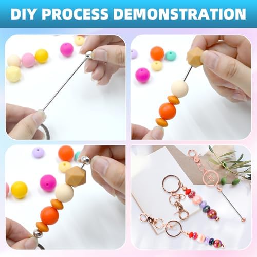 40 Pcs Beadable Keychains Bulk Kit – DIY Keychain Making Supplies with Metal Blanks for Crafts, Jewelry, Charms, Custom Projects – Blank Chain Bars for Beaded Keychain Design (Rose Gold) - Image 4