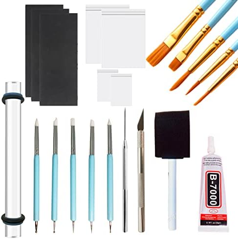 22 Air Dry Clay Tools for Adults Jewelry Making Sculpting Polymer Supplies Acrylic Roller Paint Brushes Set Dotting Scoring Stylus Craft Glue Sponge Silicone Clear Modeling Airdry Earring Kit by DIYOOHOMY