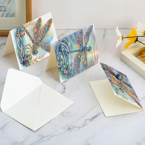 6 Pcs 5D Diamond Painting Greeting Cards Kits Dragonfly, Handmade Festival Greeting Cards with Envelopes DIY Diamond Art Crafts Birthday Cards Shimmer Design for Birthdays Holidays (30x15cm) - Image 7