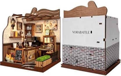 DIY Miniature House Kit for Beginners, Tiny Dollhouse Book Nook Kit Bookshelf Decor, 3D Wooden Puzzle, Gifts for Family Friends Adults Teens, Rustic Farmhouse Café - Image 2