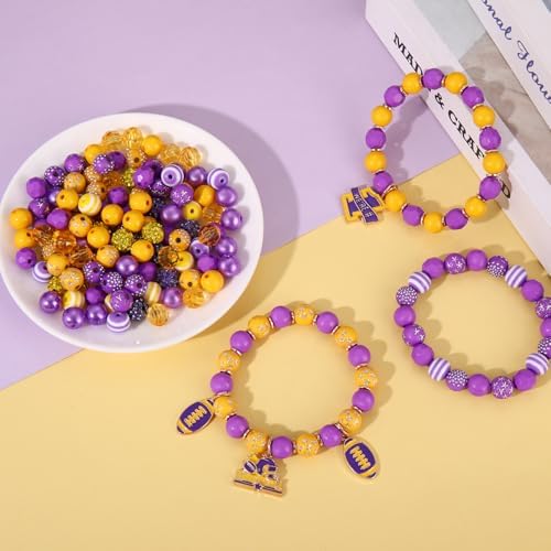 HSWE Game Day Beads for Bracelets Making Kit Heishi Clay Pearl Letter Assorted Round Bead Gold Spacer Beads Football Charms for DIY Bracelets Necklace Jewelry Making (Purple Yellow Game Day Kit) - Image 4