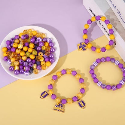 HSWE Game Day Beads for Bracelets Making Kit Heishi Clay Pearl Letter Assorted Round Bead Gold Spacer Beads Football Charms for DIY Bracelets Necklace Jewelry Making (Purple Yellow Game Day Kit) - Image 4