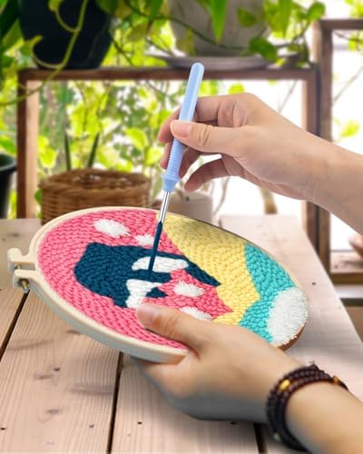 TINDTOP Punch Needle Kits, 3 Pack Punch Needle Embroidery Kits for Adults Beginner, Tool with Punch Needle Fabric, Hoops, Yarns and Sewing Needles (Dolphin) - Image 4