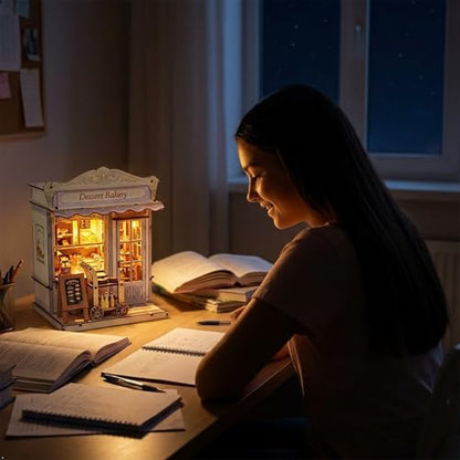 Book Nook Kit - DIY Miniature House Bakery Patisserie Dollhouse Kit for Adults and Teens, Booknook Tiny House Bakery Shop Bookshelf Decor 3D Wooden Puzzle, Gifts for Family, Friends (with Glue) - Image 5