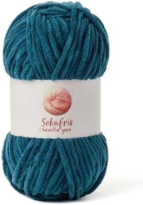 Chenille Blanket Yarn for Crocheting Size 5 Bulky Yarn Denim Blue by Sekafris