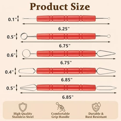 Yesland 5 Pack Pottery Carving Tool Set, Stainless Steel, Double-Sided, Smooth Handles, Clay Sculpting Tools for Ceramic Trimming - Image 2