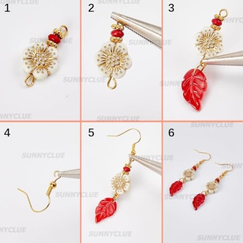 SUNNYCLUE 1 Box DIY 10 Pairs Boho Earring Making Kit Turquoise Charms Baroque Style Tibetan Gold Plating Metal Enlaced Spring Leaves Clear Flower Butterfly Charms for Jewelry Making Kits Women Adults - Image 6