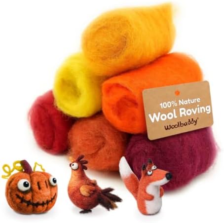 Woolbuddy Corriedale Wool Roving for Needle Felting (Red Orange) 20g Each by Woolbuddy