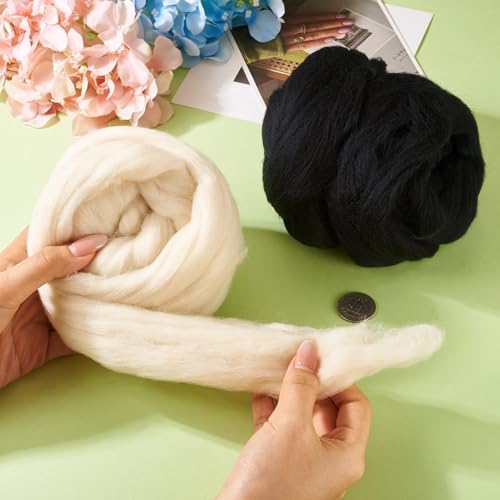 100G Needle Felting Wool Black Wool Roving for Needle Felting Beige Soft Spinning Wool Bulk for Felting DIY Crafts Hand Spinning Supplies - Image 2