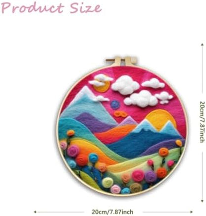 CaptainCrafts DIY Needle Felting Starter Kit with Picture Hoop, Foam Pad, Felt Cloth, Instructions for Home Decoration, Beginner Art Craft (Mountain Scenery) - Image 2
