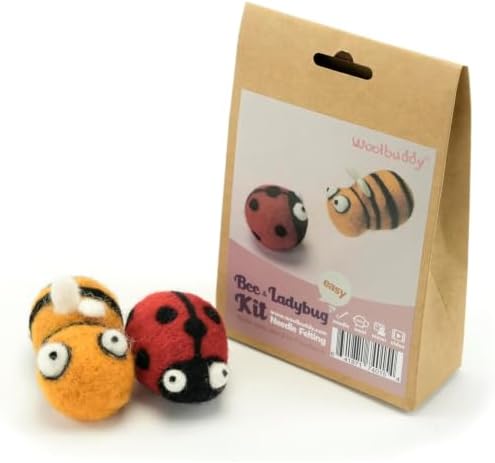 Woolbuddy Needle Felting Starter Kit (Bee & Ladybug) for Adults with Tool by Woolbuddy