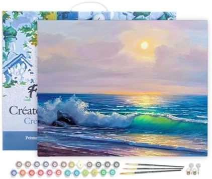 Figured'Art Paint by Numbers for Adults with Frame Seaside and Waves 16"x20" - Craft Art Painting DIY Kit Canvas Already Stretched on a Wooden Frame by FiguredArt