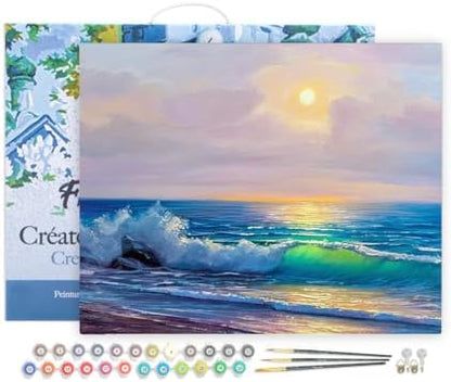 Figured'Art Paint by Numbers for Adults with Frame Seaside and Waves 16"x20" - Craft Art Painting DIY Kit Canvas Already Stretched on a Wooden Frame by FiguredArt
