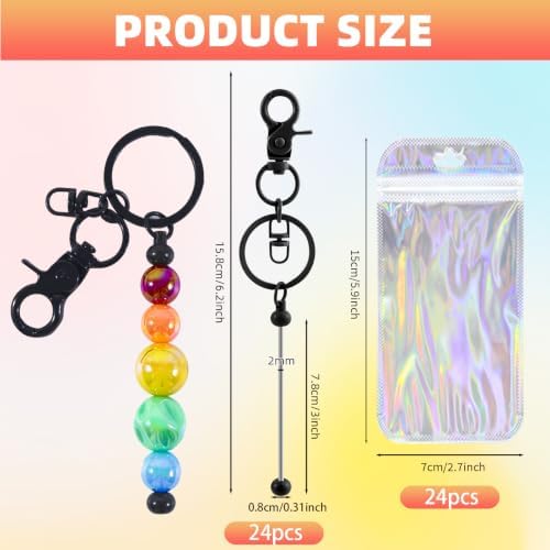 48 Pcs Beadable Keychains Bars bulk - 24 Black DIY Metal Beaded Keychain Making Kit + 24 Bags Included, Bead Keychain Supplies,Blank Key Chain, Perfect for Women, Men, Mother's Day, Birthday Gift - Image 2